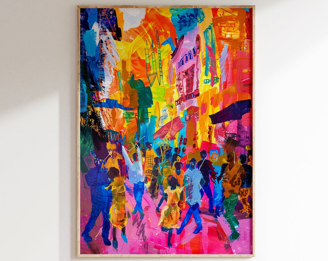 Abstract Colorful City Street Crowd Modern Expressionist Art Poster - Image 5