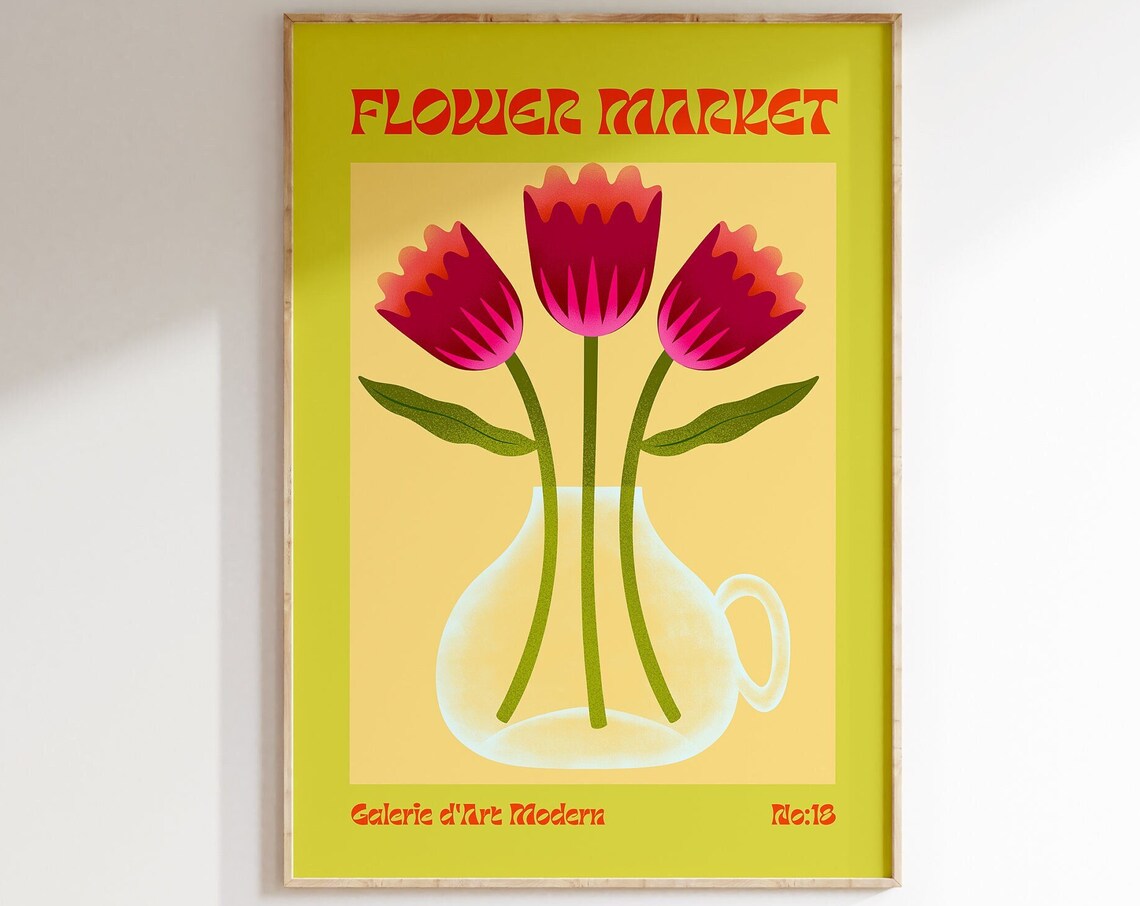 Flower Market No 18 Magenta Tulips In Glass Pitcher Art Poster