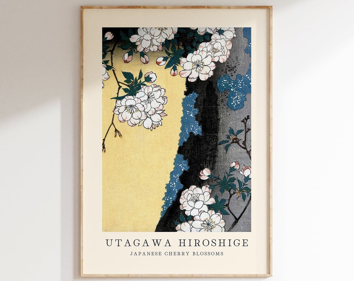 Utagawa Hiroshige Japanese Cherry Blossoms Woodblock Style Poster