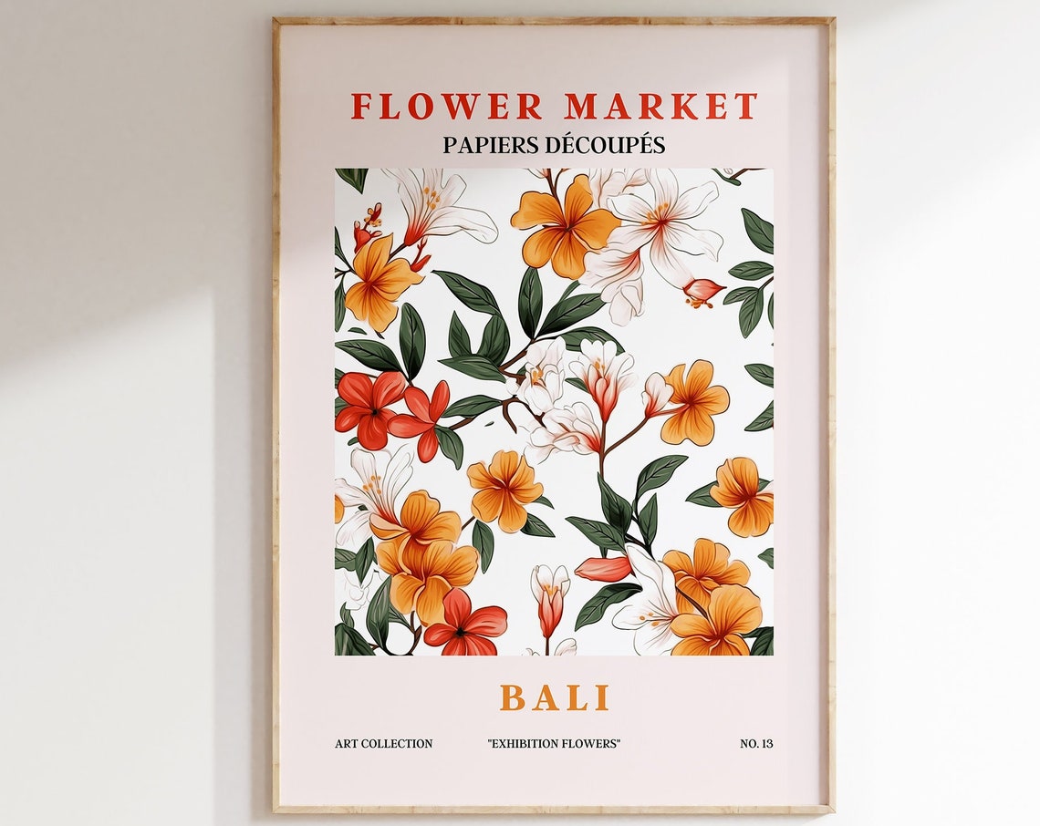 Flower Market Bali Orange Red Blossoms Green Leaves Tropical Poster