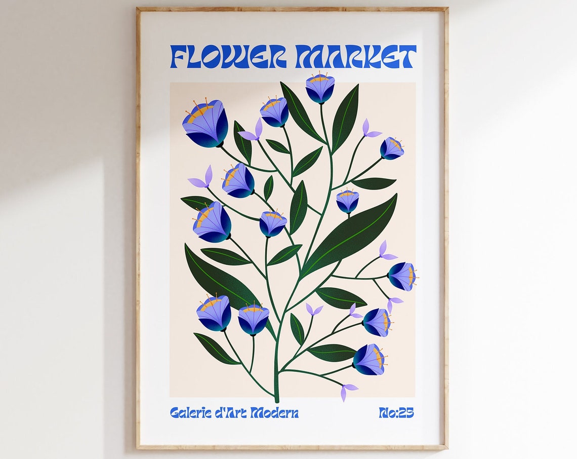 Flower Market Blue Floral Botanical Galerie dArt Moderna Poster