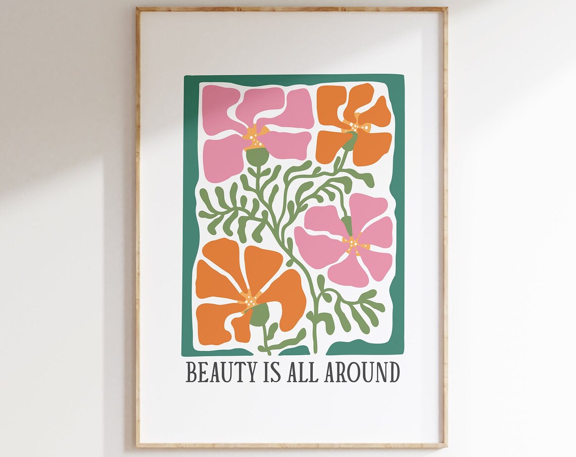 Beauty Is All Around Pink Floral Poppy Modern Botanical Wall Art