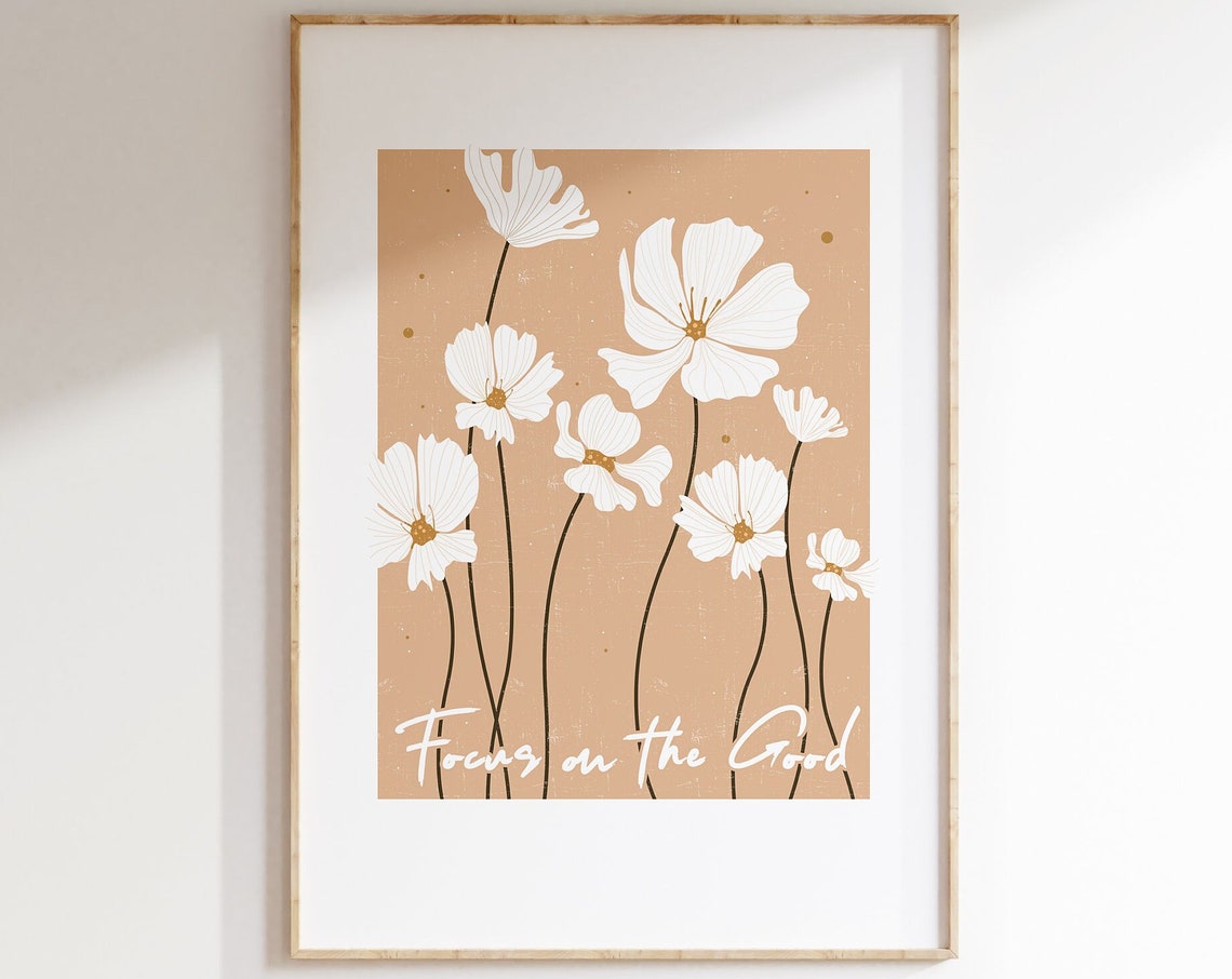 Focus on the Good White Flowers Inspirational Quote Art Poster