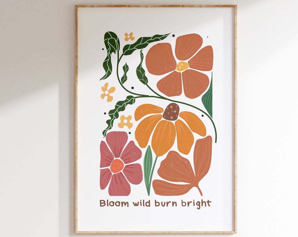 Bloom Wild Burn Bright Terracotta Floral Botanical Art Poster