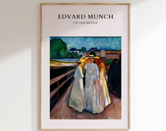 Edvard Munch On The Bridge Minimalist Moonlit Group Art Poster