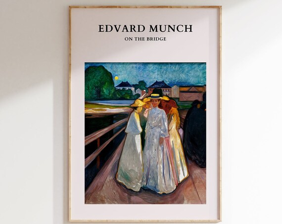 Edvard Munch On The Bridge Poster Edvard Munch Print Exhibition Poster Vintage Mid Century Wall Art Decor Modern Scandinavian Abstract