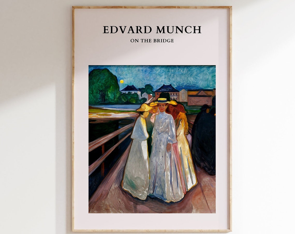 Edvard Munch On The Bridge Minimalist Moonlit Group Art Poster