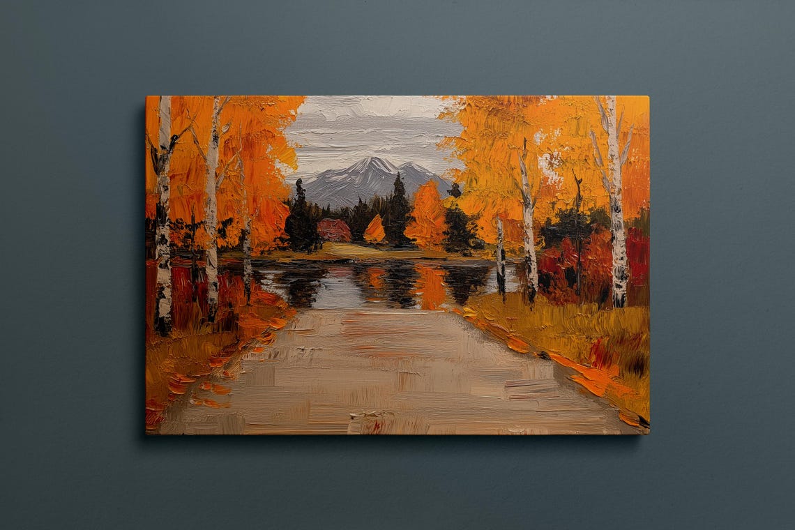 Autumn River Landscape Oil Painting Poster Golden Birch Trees Artwork - Image 3