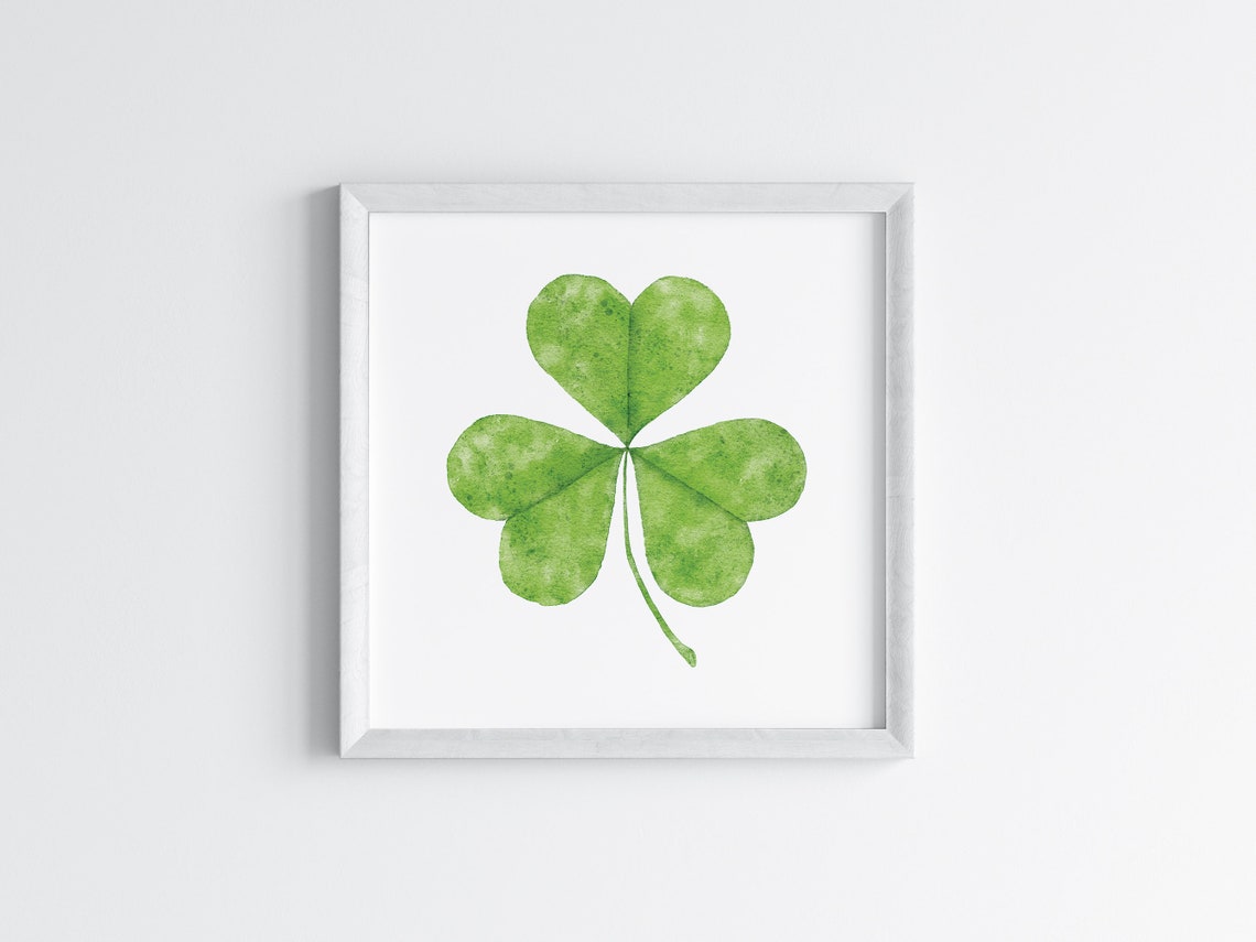 Watercolor Shamrock Single Green Clover St Patricks Day Art Print - Image 4