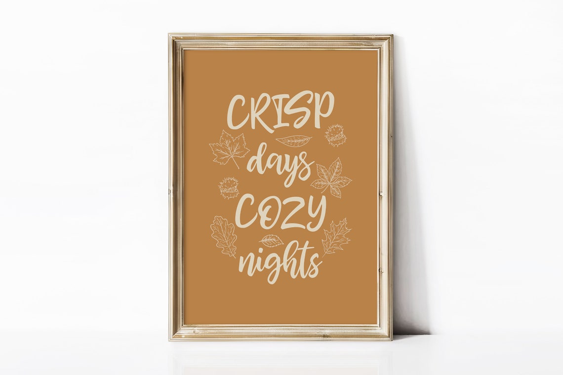 Crisp Days Cozy Nights Fall Script Leaf Line Art Autumn Wall Print - Image 3