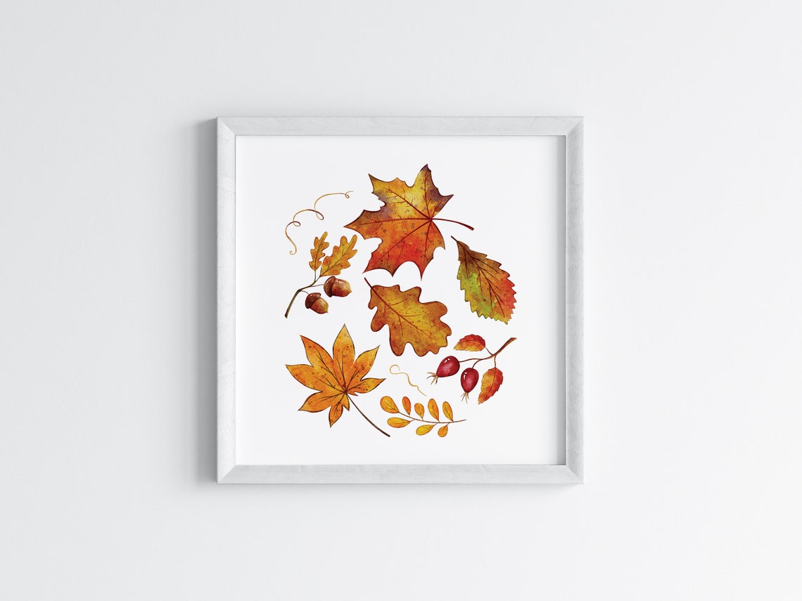 Scattered Autumn Leaves Watercolor Orange Fall Foliage Art Print - Image 3