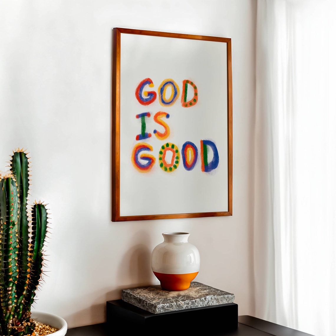 God Is Good Rainbow Hand Lettered Kids Faith Room Decor Poster - Image 2