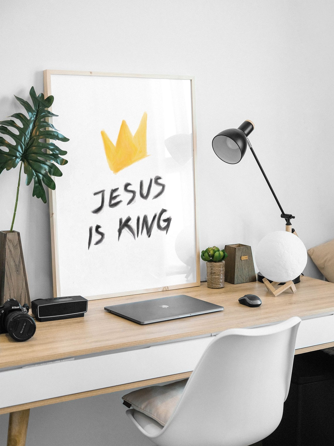 Jesus Is King Yellow Crown With Brush Lettering Christian Poster - Image 2