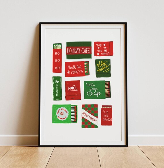 Christmas Matchbox Collection Nine Vintage Boxes Red Green Holiday Poster