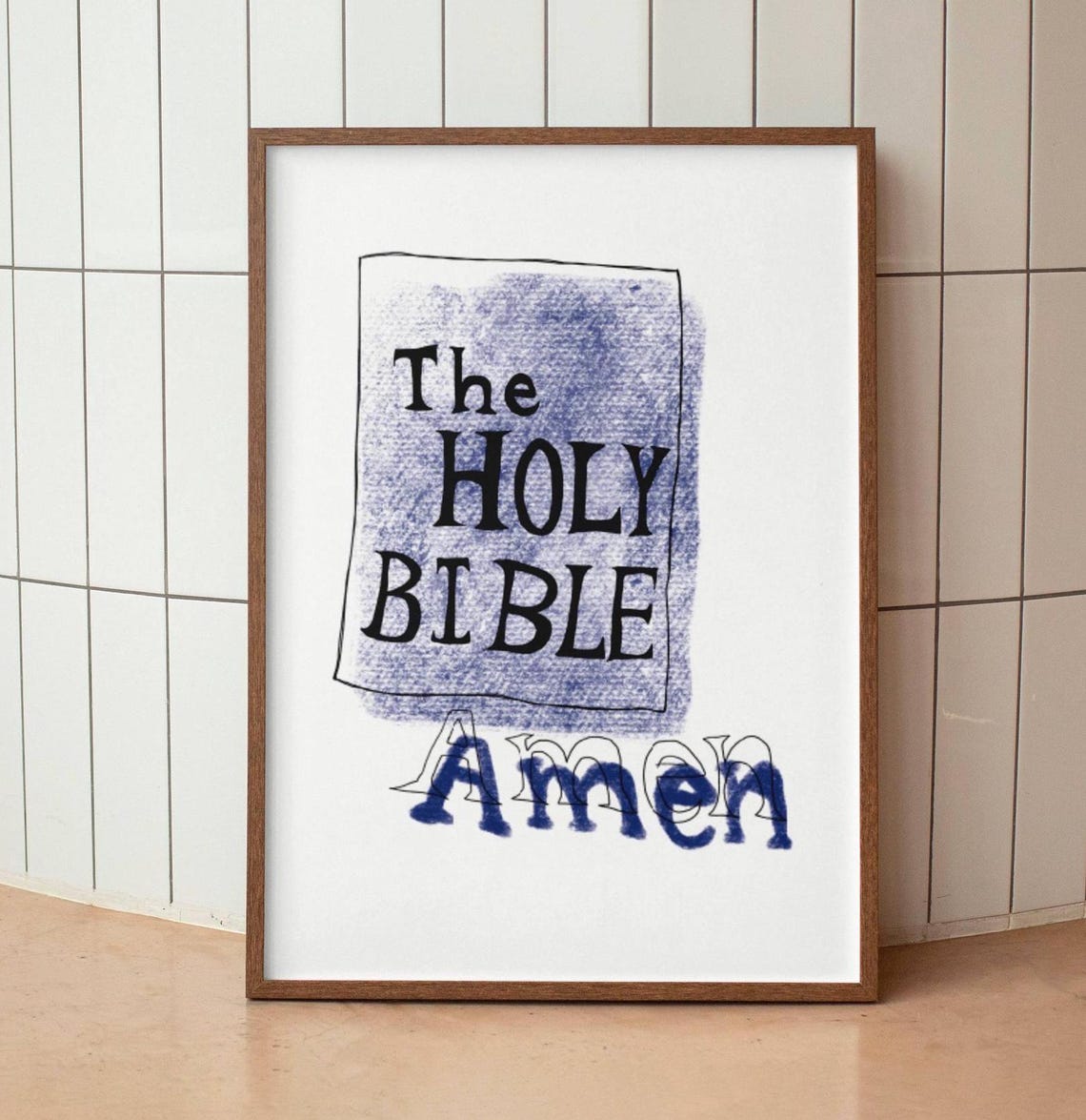 The Holy Bible Amen Hand Drawn Blue Christian Scripture Poster