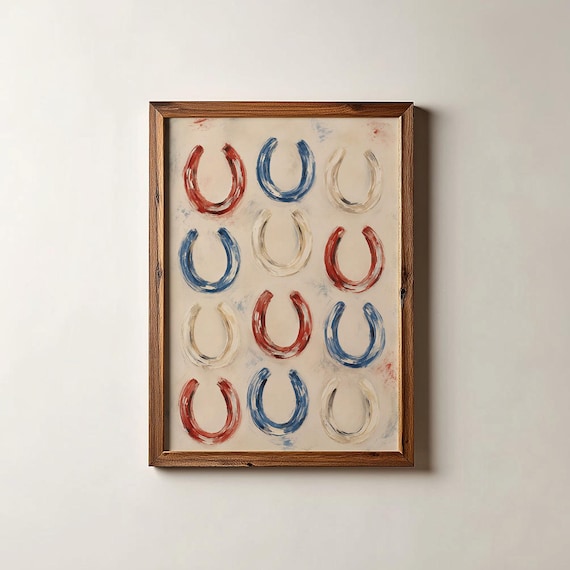 Red White And Blue Horseshoes Patriotic Western Grid Art Poster