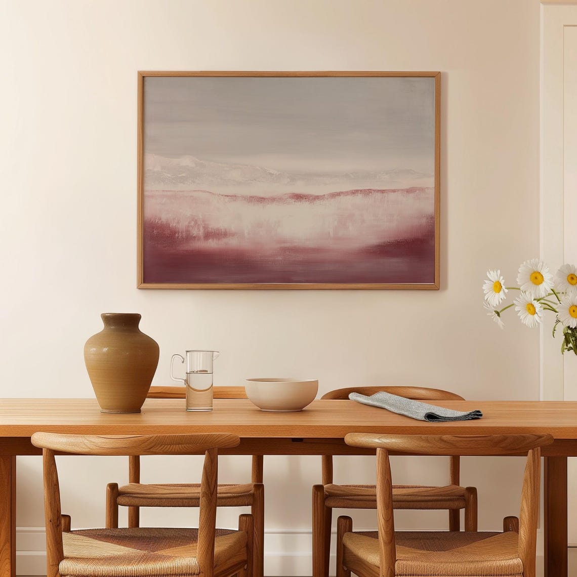 Burgundy Wine Red Abstract Bands Gray Minimalist Landscape Poster