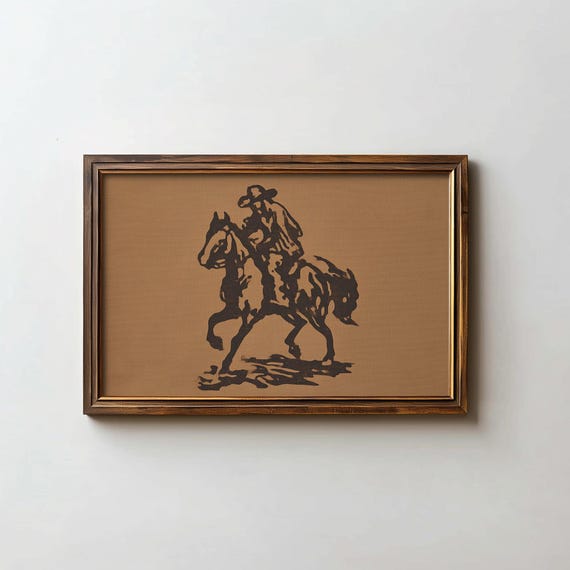 Cowboy Horse Art Print Western Style Decor Minimalist Digital Download