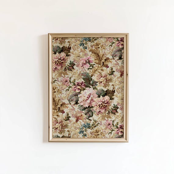 Vintage Floral Tapestry Print Fall Art Moody Tones Cottagecore Flower Wall Digital Download