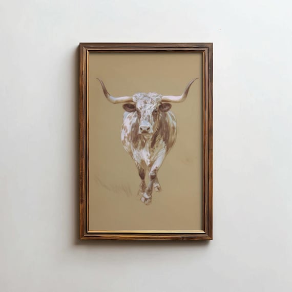 Longhorn Sketch Art Print Western Wall Southwestern Modern Country Poster Style Bedroom Digital Download
