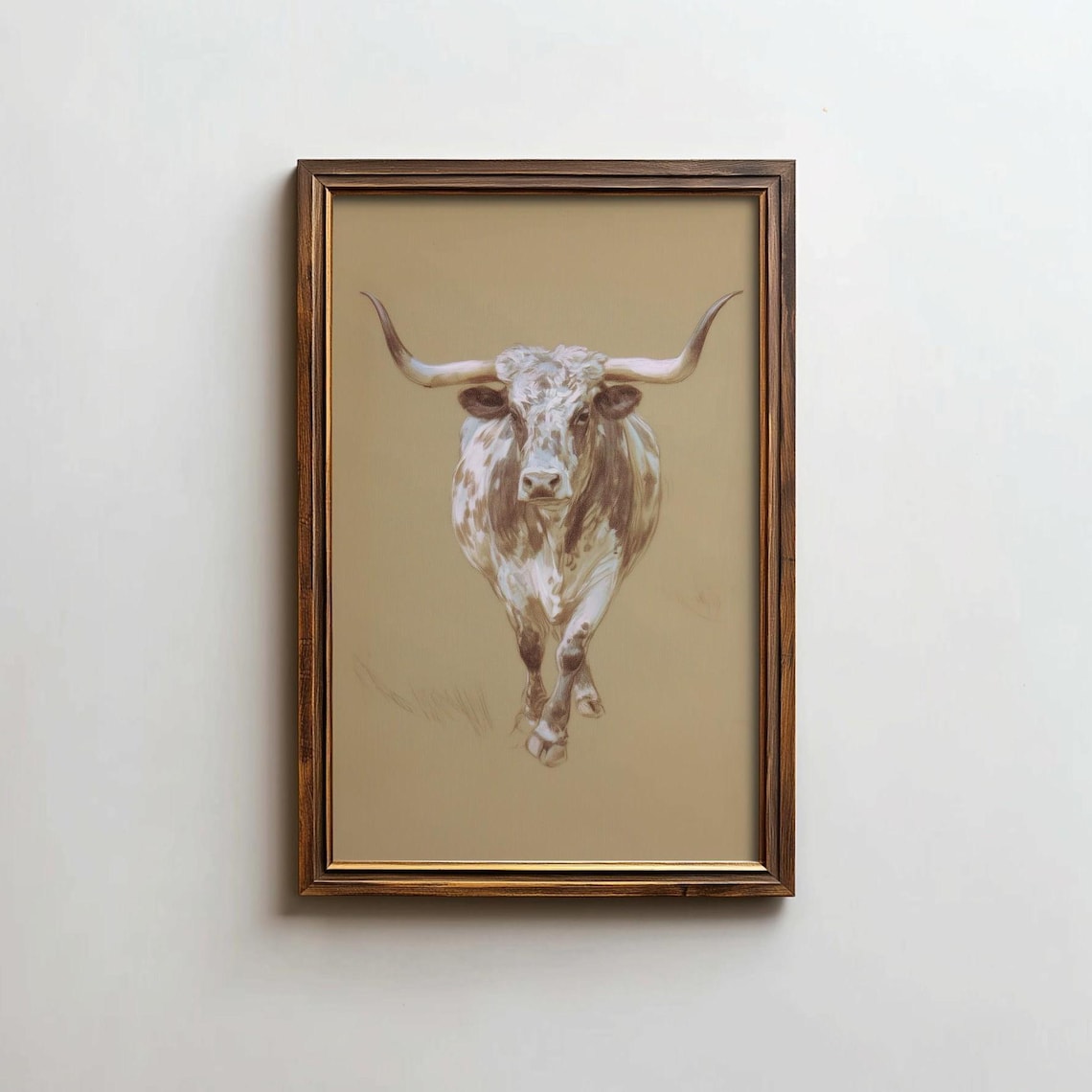 Texas Longhorn Steer Sepia Sketch Western Country Farm Animal Art Poster