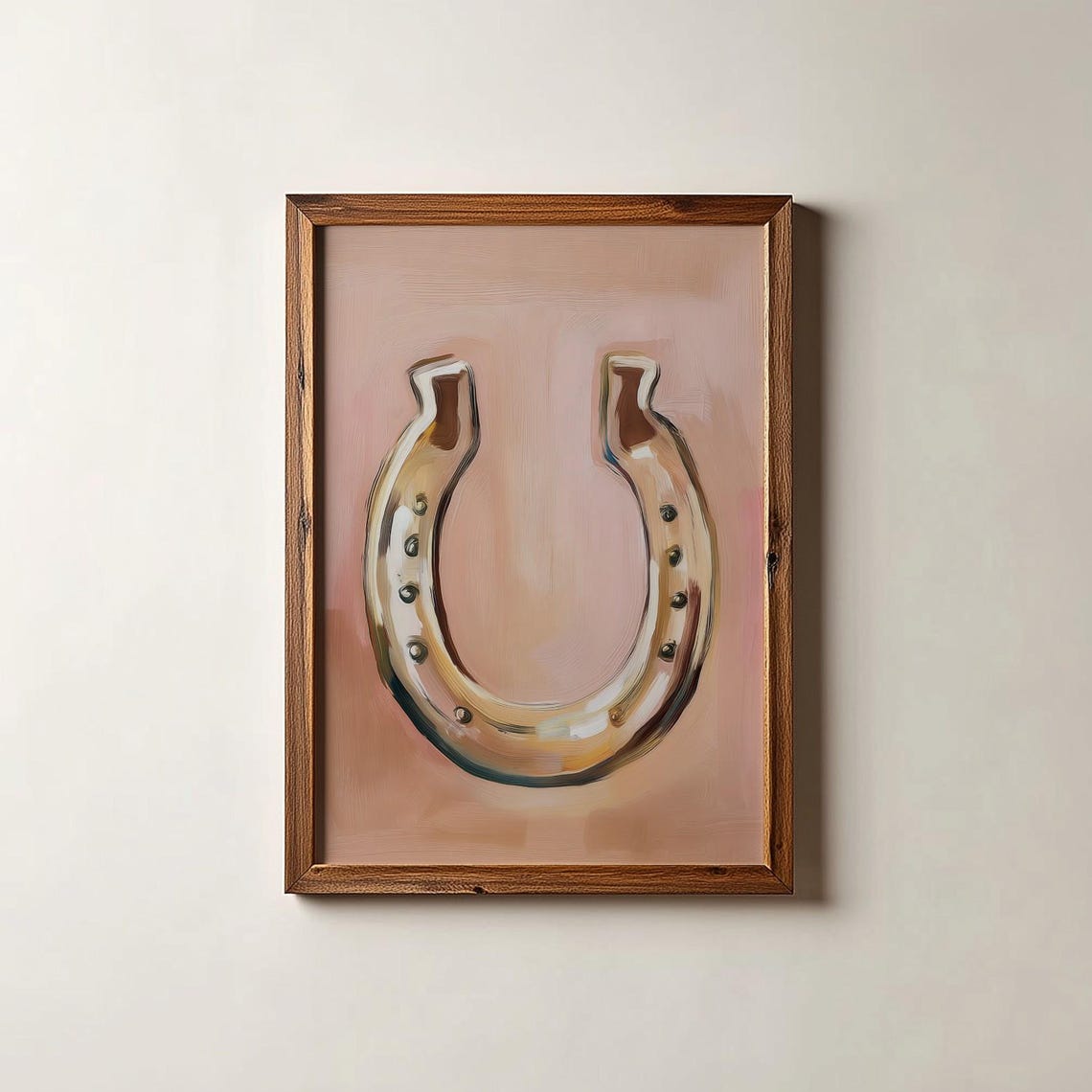 Golden Horseshoe Blush Pink Watercolor Lucky Western Charm Poster