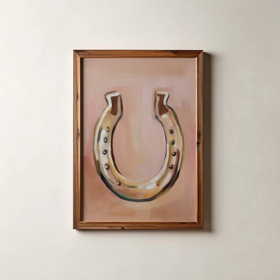 Golden Horseshoe Blush Pink Watercolor Lucky Western Charm Poster