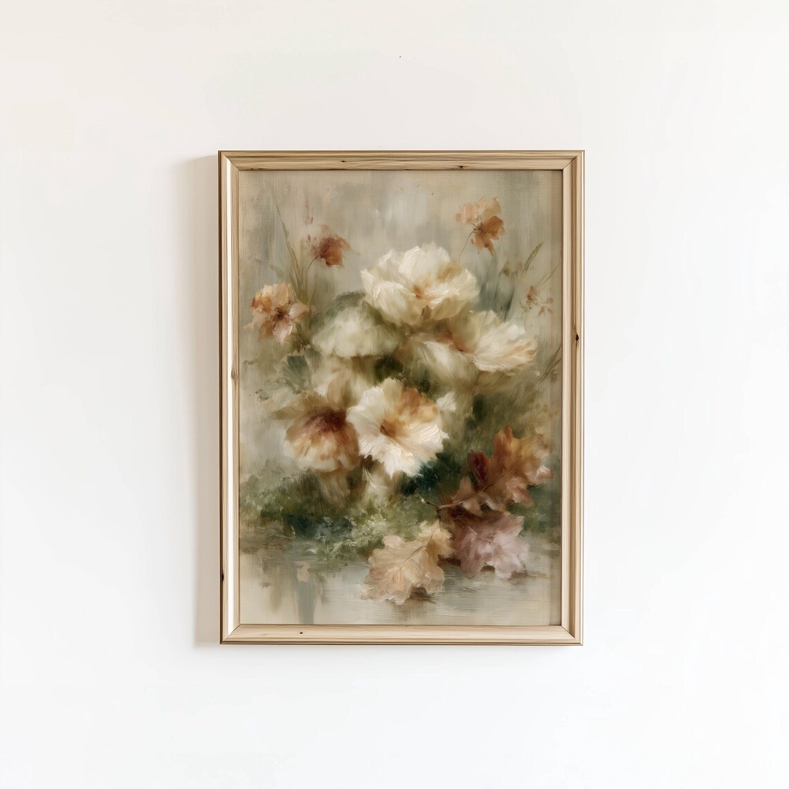 Moody Cream Floral Oil Painting Soft Neutral Botanical Art Poster