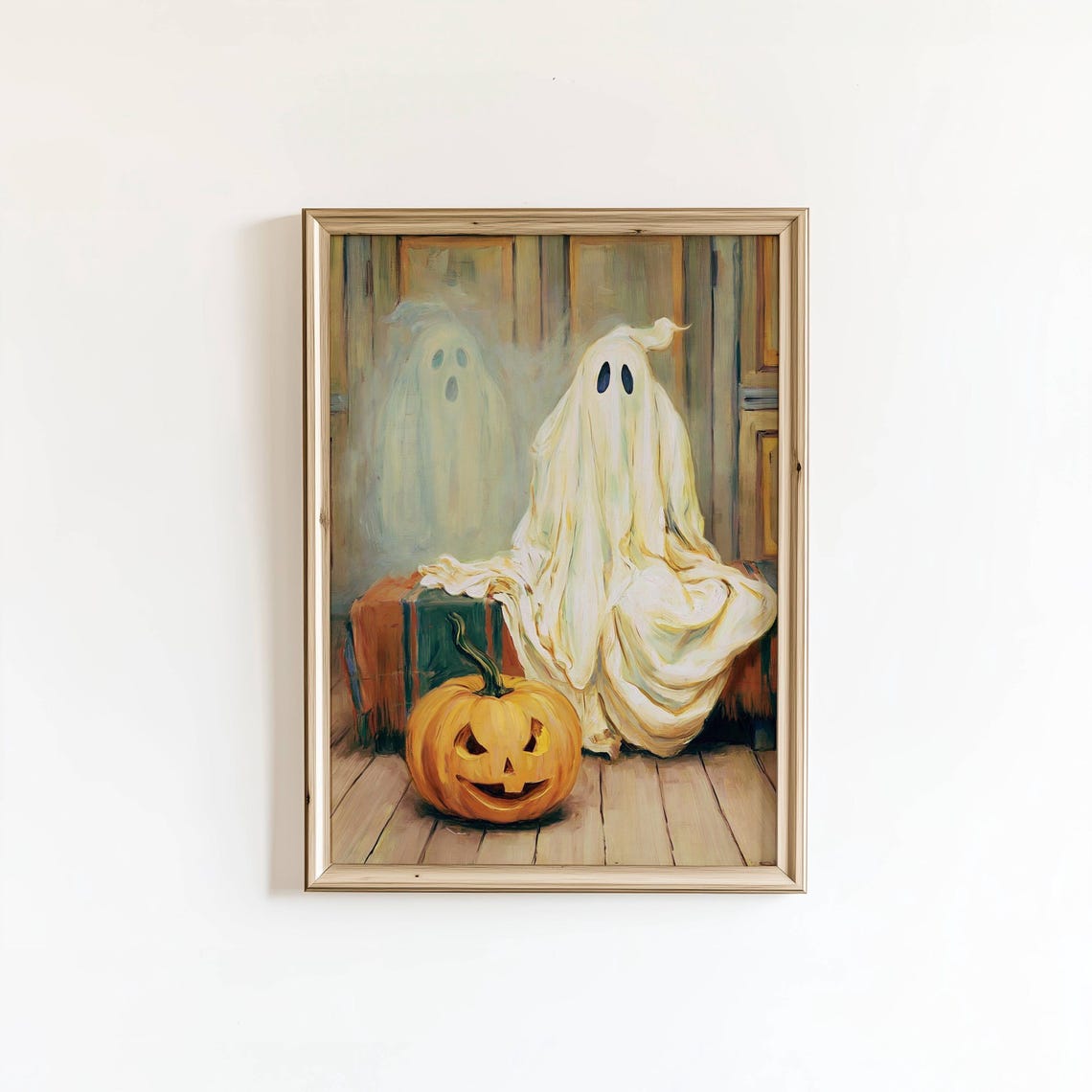 Sheet Ghosts with Jack-o-Lantern Halloween Oil Painting Wall Art