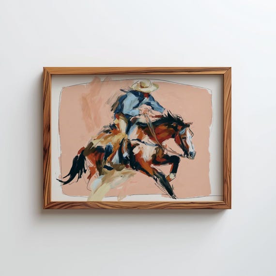 Cowboy Horse Art Print Western Style Decor Minimalist Digital Download