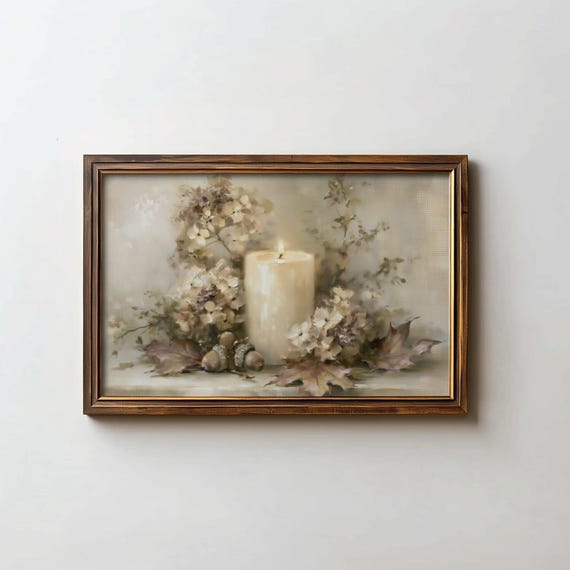 Neutral Still Life Print Candle Fall Art Cottagecore Autumn Wall Digital Download