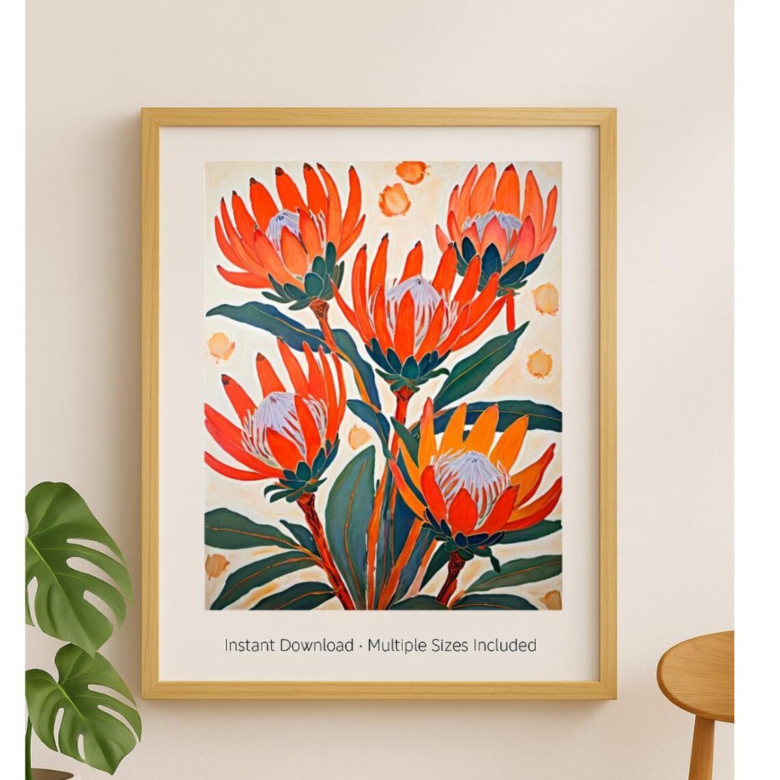 Bold Orange Protea Modern Botanical Art Print