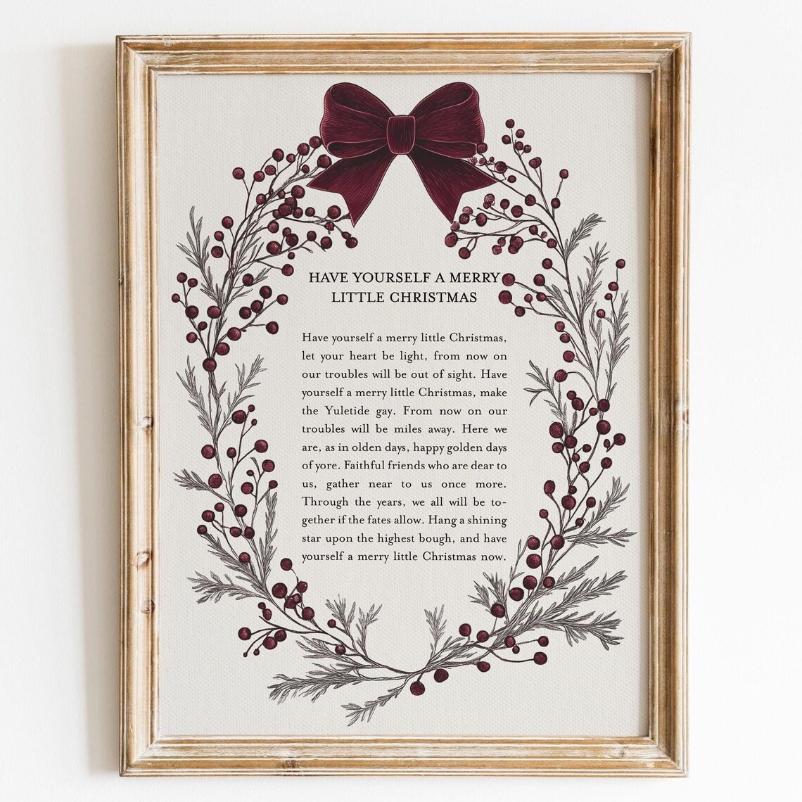 Have Yourself A Merry Little Christmas Lyrics Berry Wreath Bow Print