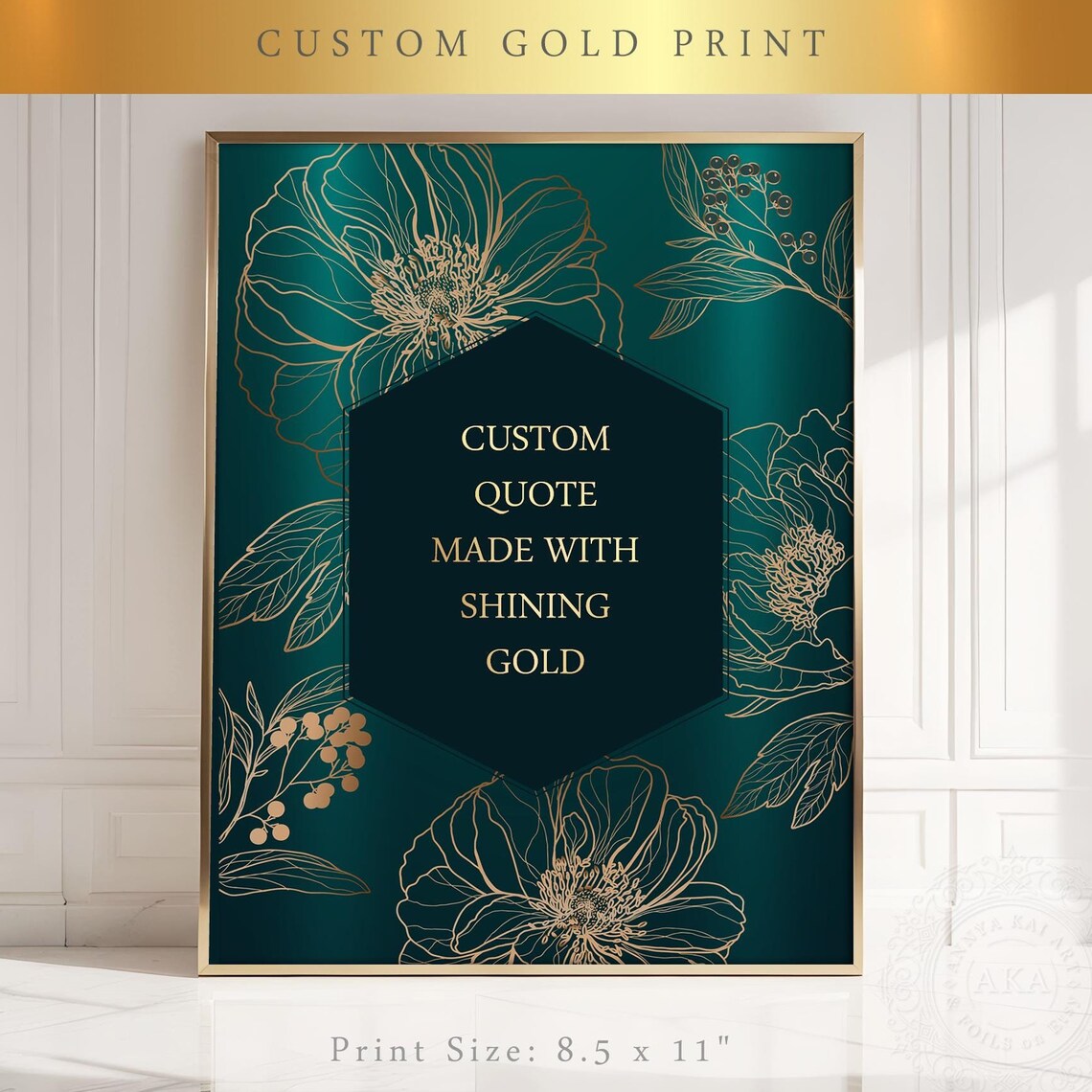 Custom Quote Print, Gold Botanical Art Poster