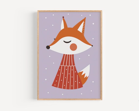 Retro Fox In Dress Nursery Wall Art Poster Kids Room Decor Print Vintage Style Illustration
