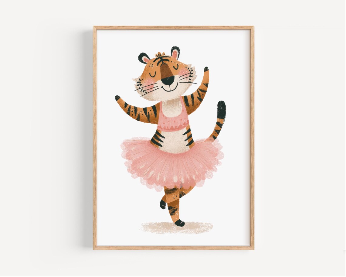 Ballerina Tiger in Pink Tutu Kids Room Ballet Nursery Poster
