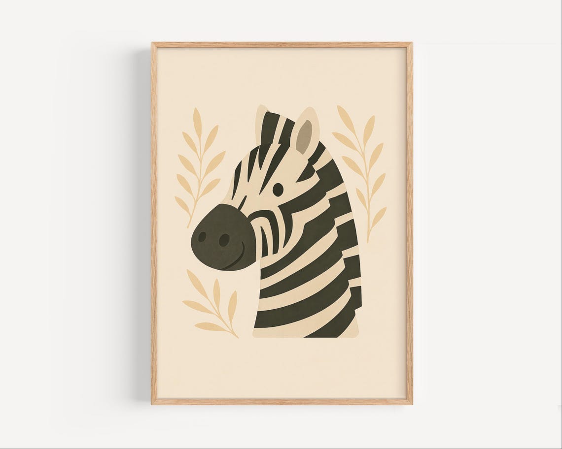 Cute Smiling Zebra Face Minimalist Boho Nursery Animal Art Poster