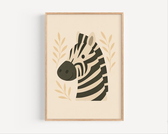 Cute Smiling Zebra Face Minimalist Boho Nursery Animal Art Poster