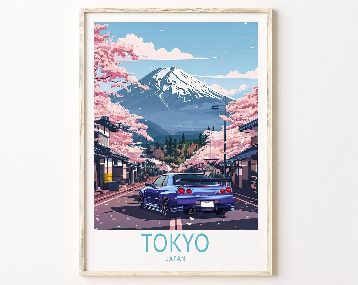 Tokyo Japan Travel Poster, Tokyo Drift GTR 34
