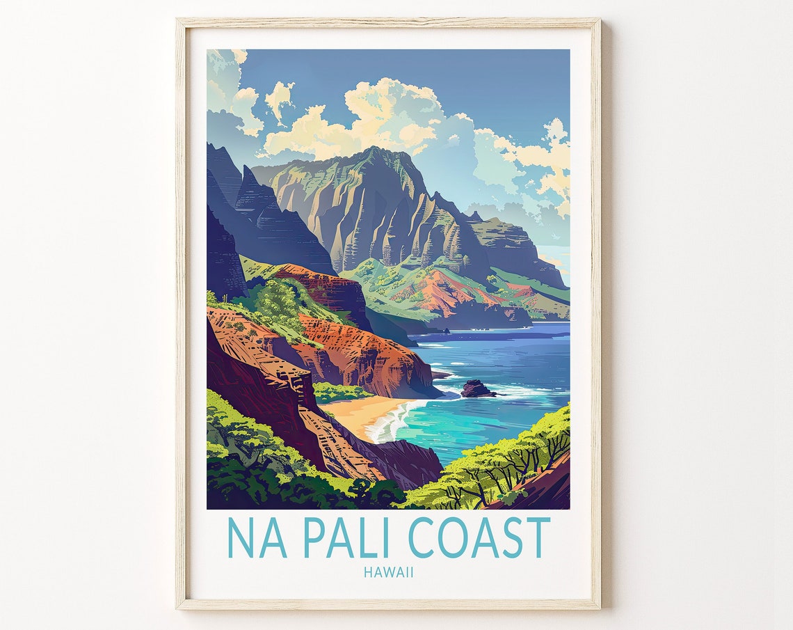 Na Pali Coast Hawaii Dramatic Sea Cliffs Vintage Travel Poster