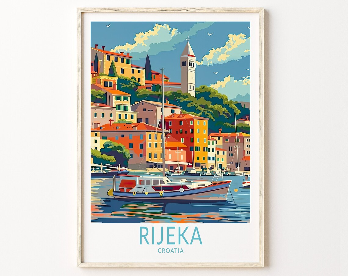 Rijeka Croatia Harbor And Old Town Adriatic Coast Travel Poster