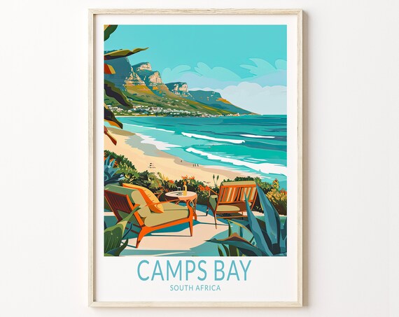 Camps Bay South Africa Poster Camps Bay Wall Art South Africa Coast Print Travel Poster Personalised Gifts Wedding Present