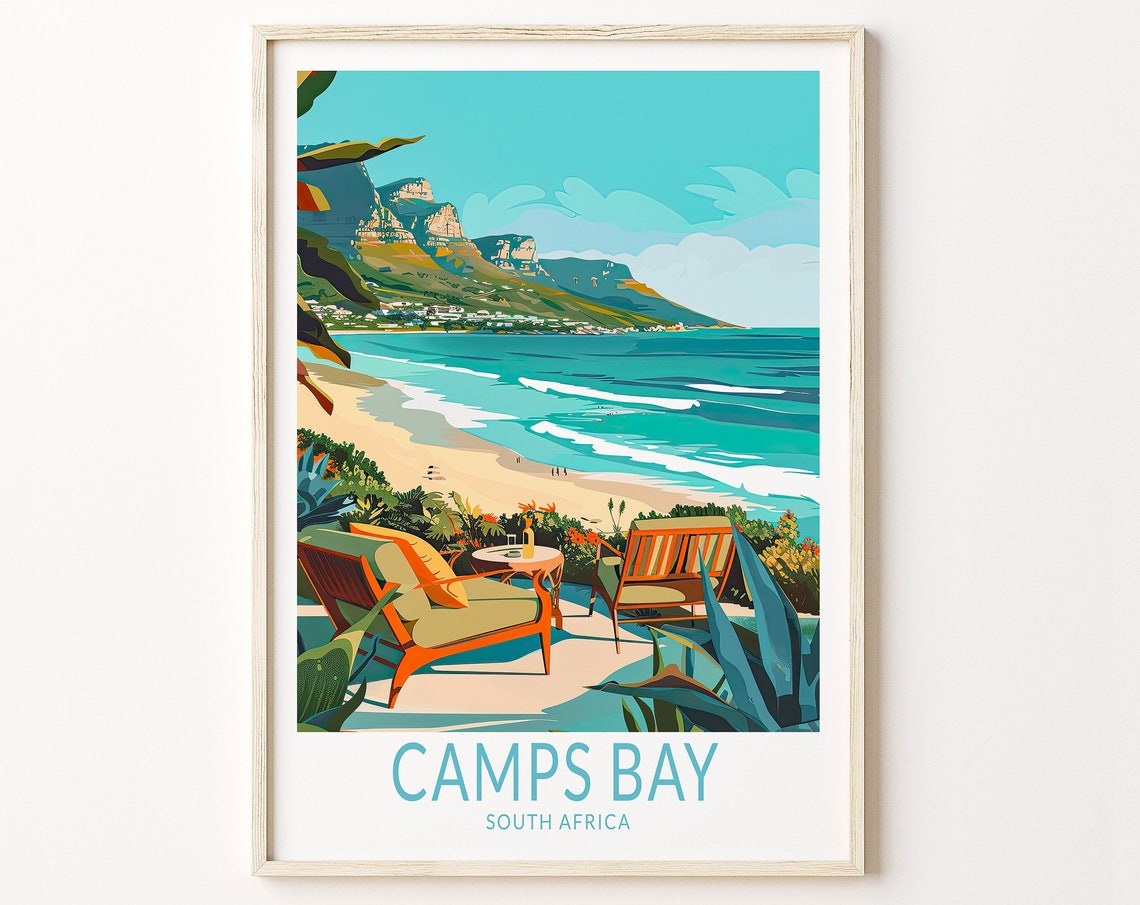 Camps Bay South Africa Poster Camps Bay Wall Art South Africa Coast Print Travel Poster Personalised Gifts Wedding Present