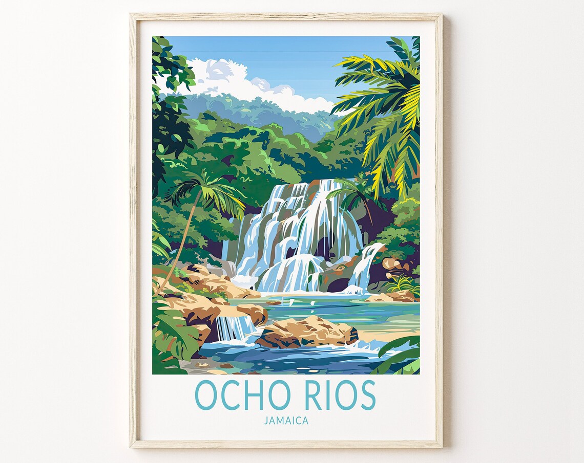 Ocho Rios Jamaica Travel Poster, Wall Decor Art