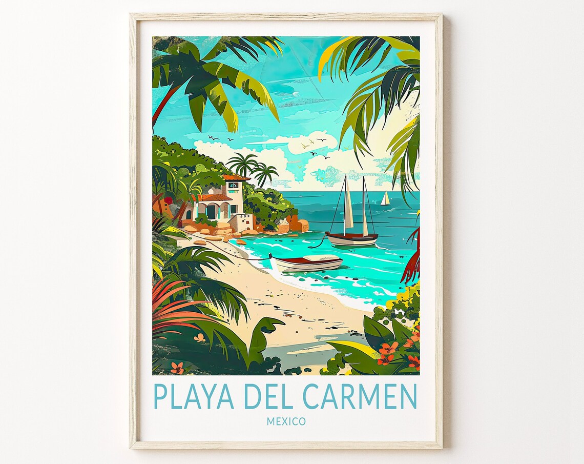 Playa Del Carmen Mexico Travel Poster, Coast Wall Art
