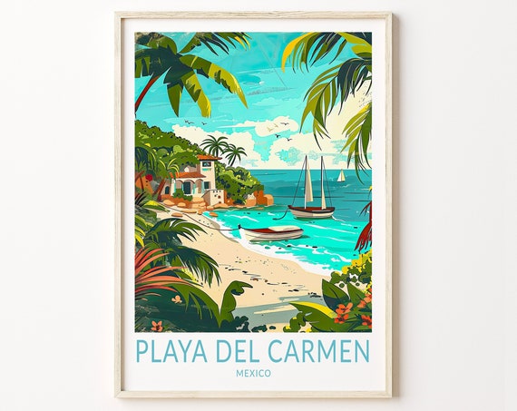 Playa Del Carmen Mexico Travel Poster, Coast Wall Art