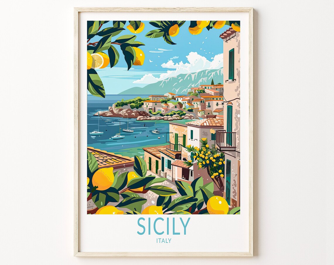 Sicily Italy Travel Poster, Coastal Place Print