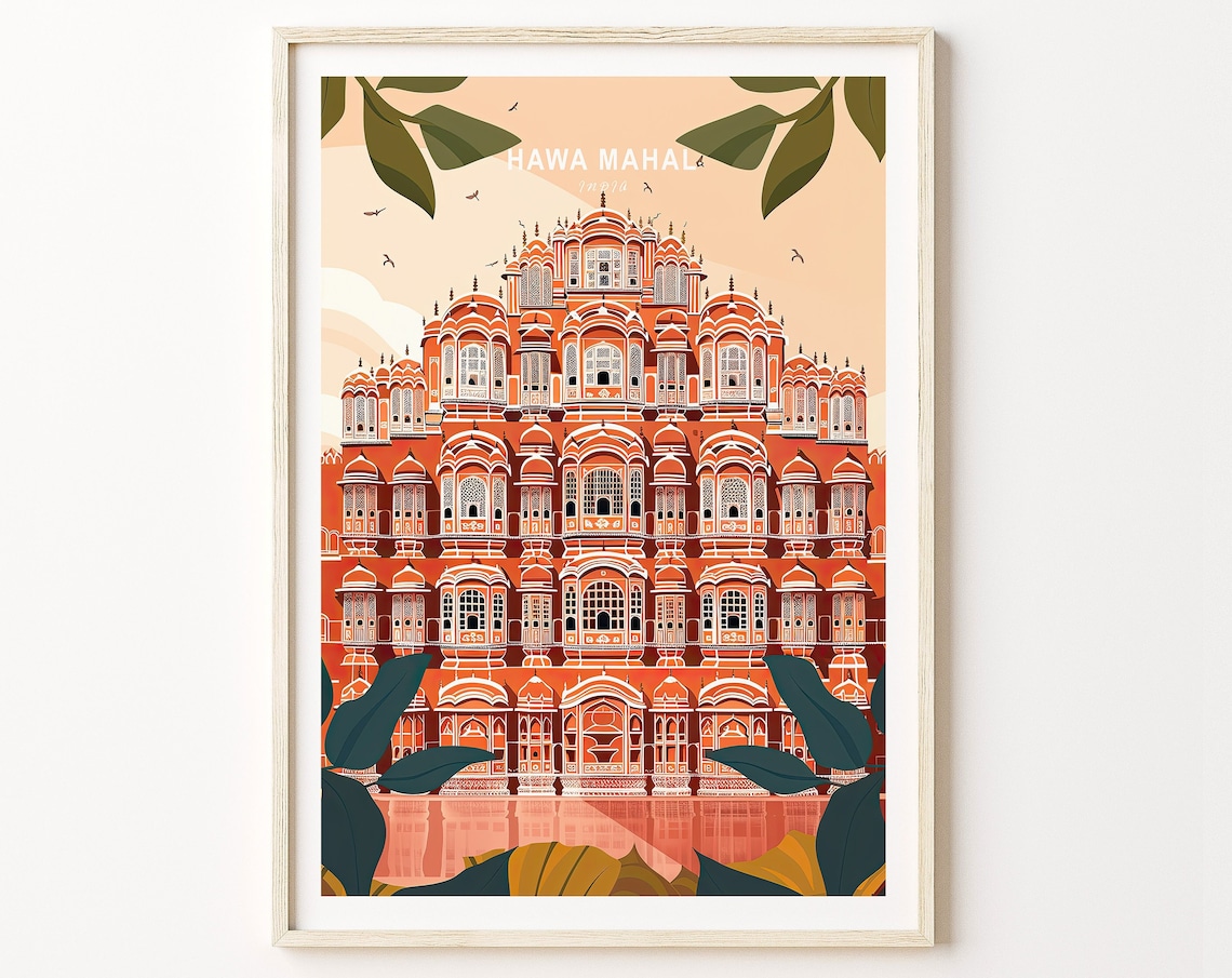 Hawa Mahal India Travel Poster, Palace Wall Art