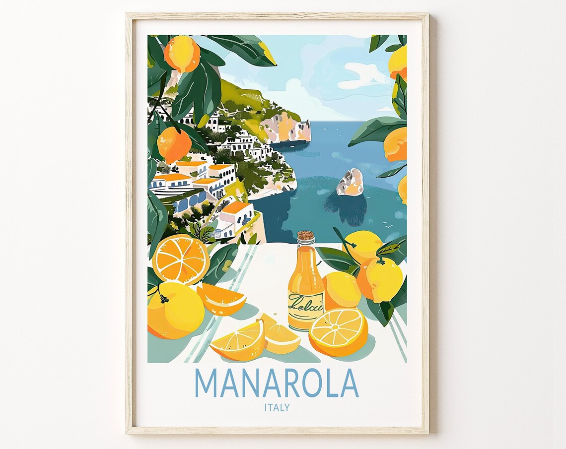 Manarola Italy Cinque Terre Lemon Grove Limoncello Travel Poster