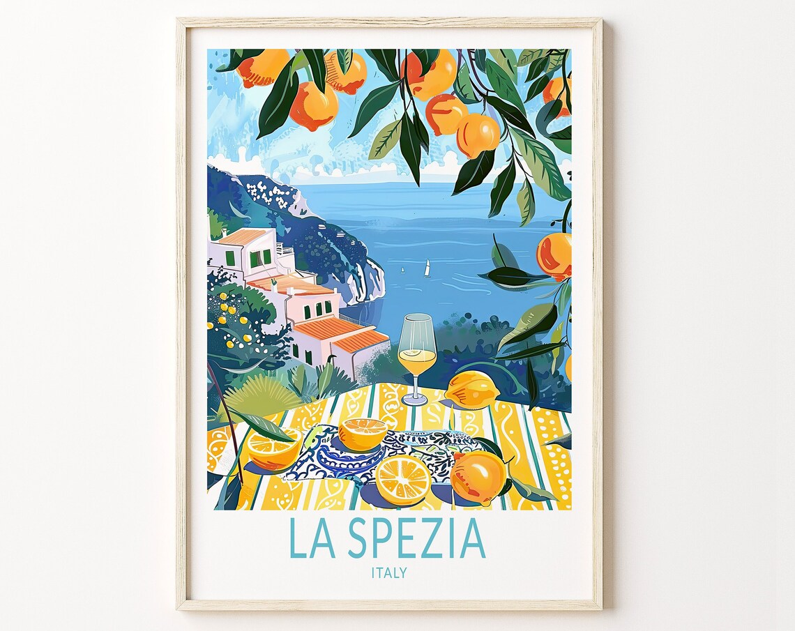 La Spezia Italy Sunny Lemon Coast Terrace Overlook Travel Poster